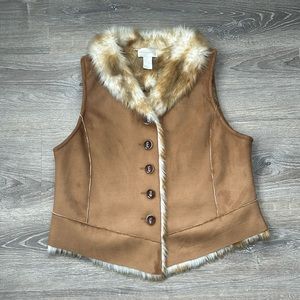 SOFT SURROUNDINGS Faux Suede & Fur Reversible Button Front Vest
